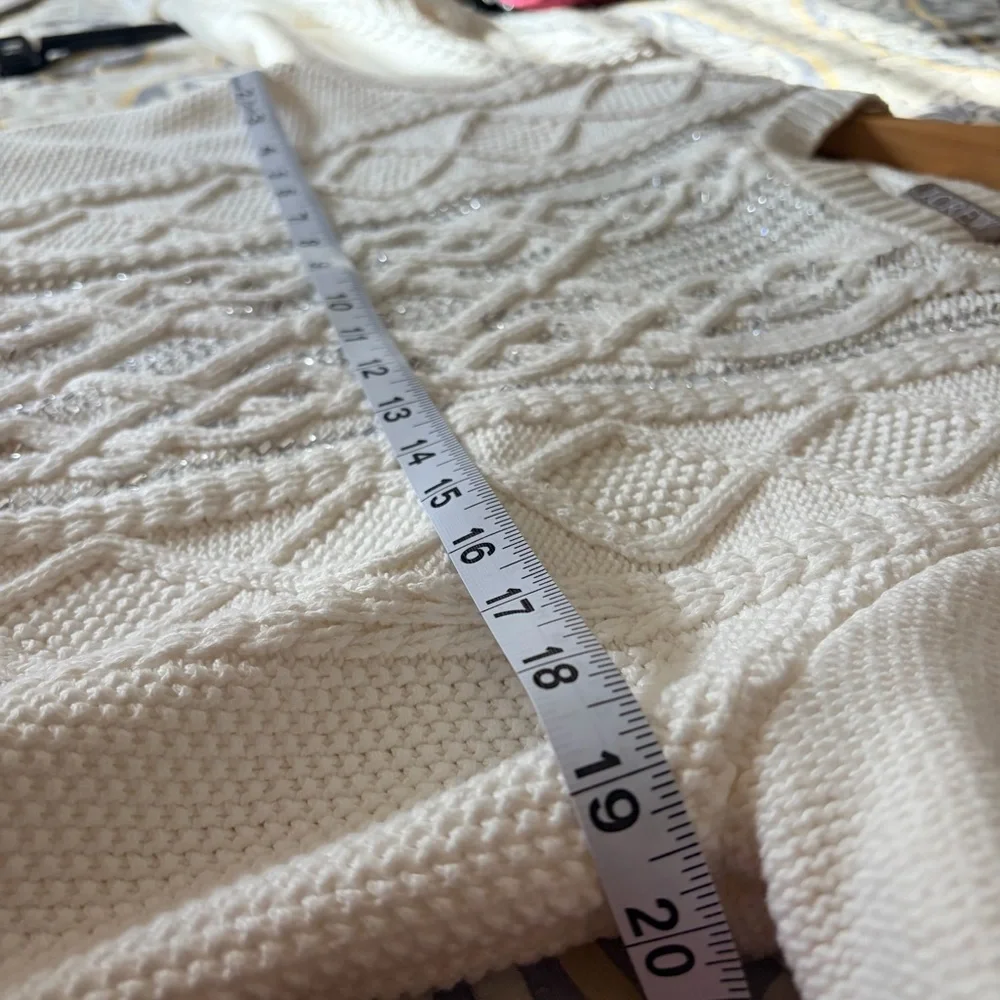 J. Crew White Cable Knit Crystal Embellishments Sweater Top, Large